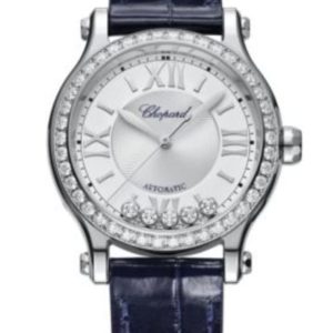Chopard Happy Sport Automatic 33mm Diamond Bezel Silver Dial Leather Strap Women’s Watch 278608-3003 33mm
