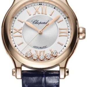 Chopard Happy Sport Automatic 33mm Silver Dial Leather Strap Women’s Watch 275378-5001 33mm