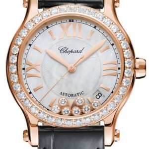 Chopard Happy Sport Medium Automatic 36mm Mother of Pearl Diamond Leather Strap Women’s Watch 274808-5006 36mm