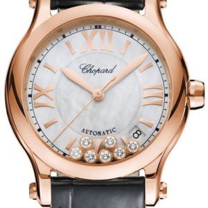 Chopard Happy Sport Medium Automatic 36mm Mother of Pearl Leather Strap Women’s Watch 274808-5008 36mm