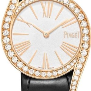 Piaget Limelight Gala Silver Dial Diamond Rose Gold Leather Strap Women’s Watch G0A45361 32mm