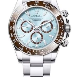 Rolex Cosmograph Daytona Platinum Ice-Blue Diamond-Set Dial and Chestnut Brown Bezel Men’s Watch M126506-0002 40mm