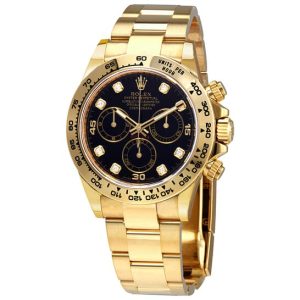 Rolex Cosmograph Daytona Black Diamond Dial Men’s 18kt Yellow Gold Oyster Watch 116508BKDO 40mm