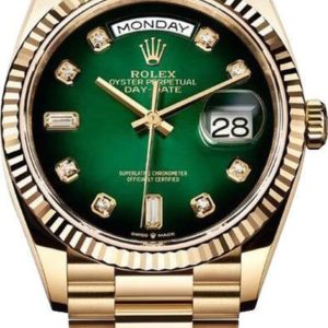 Rolex Day-Date Yellow Gold Green Diamond Dial Women’s Watch M128238-0069 36mm