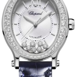 Chopard Happy Sport Oval 7 Floating Diamonds Silver Dial Diamond Leather Strap Women’s Watch 278602-3003 31.3mm