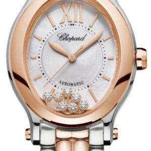 Chopard Happy Sport Oval 7 Floating Diamonds Silver Dial Diamond Rose Gold and Steel Women’s Watch 278602-6002 31mm