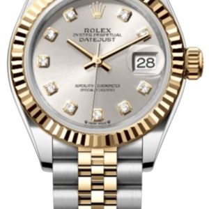 Rolex Lady-Datejust 31 Stainless Steel and Yellow Gold Automatic Silver Diamond Dial Women’s Watch M279173-0007 31mm