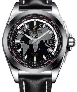 Breitling Galactic Unitime Black Dial Black Leather Automatic Men’s Watch WB3510U4-BD94BKLD WB3510U4/BD94BKLD 44mm