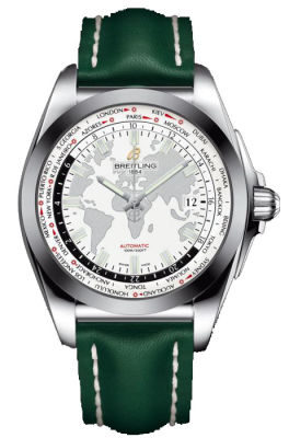 Breitling Galactic Unitime Antartica White Dial Green Leather Deployment Men’s Watch WB3510U0-A777GRLD WB3510U0/A777GRLD 44mm