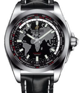 Breitling Galactic Unitime Black Leather Men’s Watch WB3510U4-BD94BKCD WB3510U4/BD94BKCD 44mm