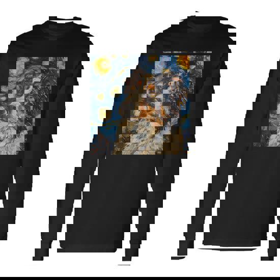 Australian Shepherd Dog Van Gogh Style Starry Night Long Sleeve T-Shirt