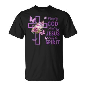 Blessed By God Loved By Jesus Purple Cross T-Shirt
