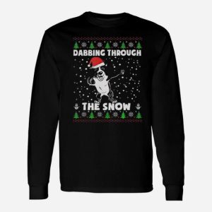 Border Collie Dabbing Through The Snow Ugly Xmas Long Sleeve T-Shirt