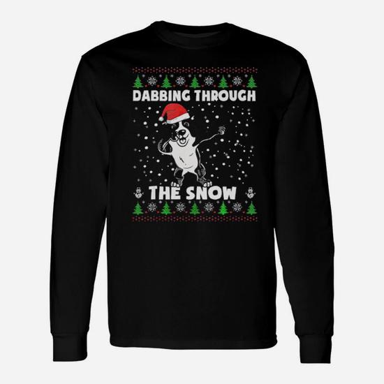 Border Collie Dabbing Through The Snow Ugly Xmas Long Sleeve T-Shirt