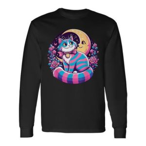 Cheshire Cat Moon Wonderland Whimsical Long Sleeve T-Shirt