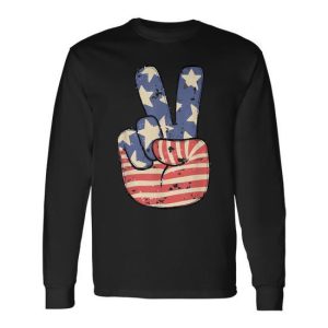 Cute America Peace American Flag Peace Sign Hand 4Th Of July Long Sleeve T-Shirt