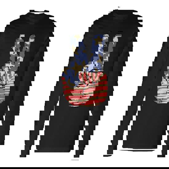 Cute America Peace American Flag Peace Sign Hand 4Th Of July Long Sleeve T-Shirt