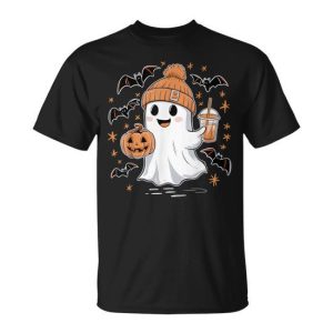Cute Halloween Ghost Pumpkin Bubble Tea Adorable T-Shirt