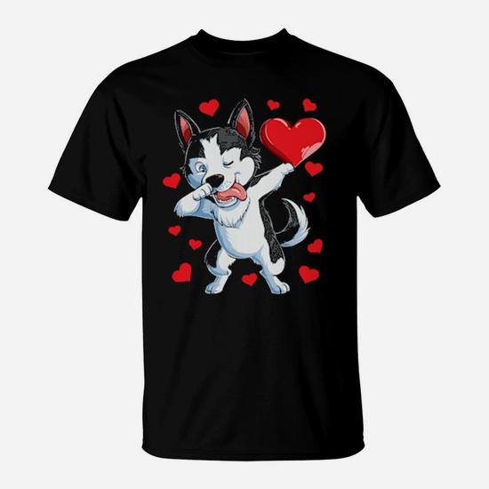 Dabbing Siberian Husky Heart Valentines Day Dog T-Shirt