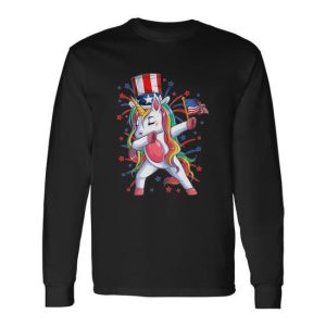 Dabbing Unicorn 4Th Of July American Flag Long Sleeve T-Shirt