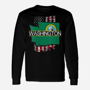 Distressed American Flag Washington Long Sleeve T-Shirt