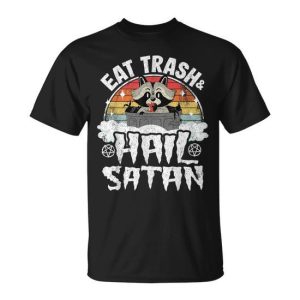 Eat Trash Hail Satan Raccoon Punk Band Vintage Death Metal T-Shirt