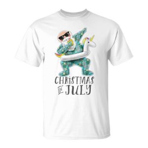 Christmas In July Dabbing Santa Unicorn Party T-Shirt