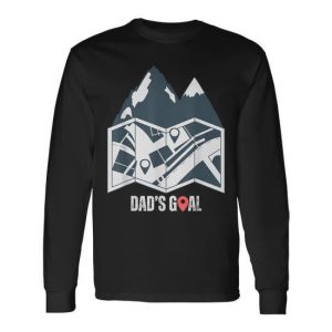 Dad’s Goal Hiking Map Hiker Cool Fathers Day Hiking Long Sleeve T-Shirt