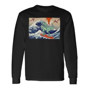 Dinosaur Surfing Dino Surfer T Rex Long Sleeve
