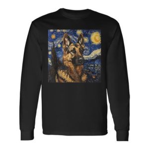 German Shepherd Dog Van Gogh Style Starry Night Long Sleeve T-Shirt