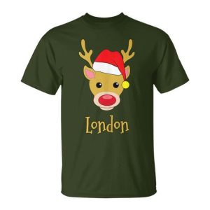 London Christmas Red-Nosed Reindeer Personalized Name T-Shirt