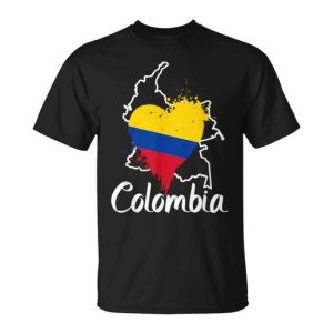 I Love Colombia National Flag Colors Heart With Map T-Shirt