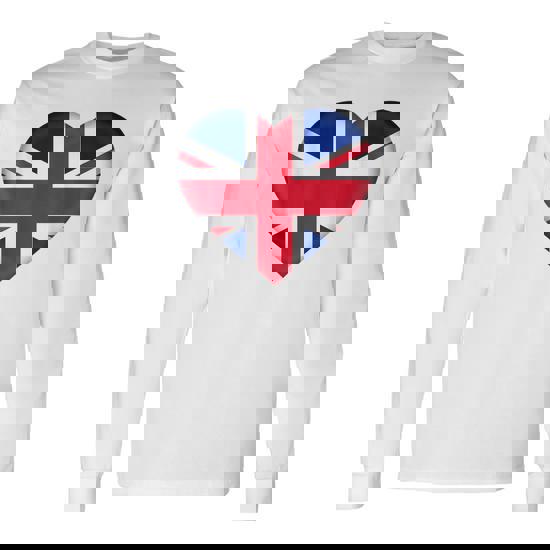 I Love United Kingdom Uk British Flag Heart Outfit Long Sleeve T-Shirt