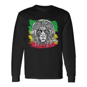 Rasta Lion With Glasses Smoking A Joint Long Sleeve T-Shirt