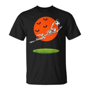 Soccer Skeleton Soccer Player Goalie Halloween Sports Moon T-Shirt