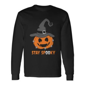 Stay Spooky Pumpkin Witch Hat Halloween Quote Long Sleeve T-Shirt