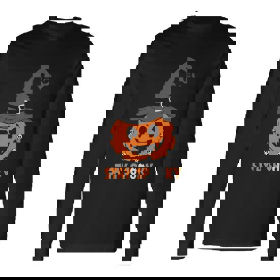 Stay Spooky Pumpkin Witch Hat Halloween Quote Long Sleeve T-Shirt