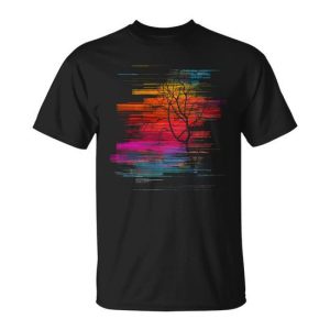 Sunset Glitch Tree Tshirt V2 Unisex T-Shirt