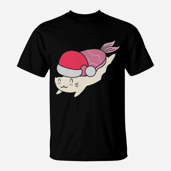 Sushi Cat With Santa Hat Cute Kawaii Sushi Kitty T-Shirt