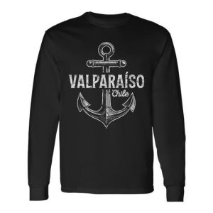 Valparaiso Chile Vintage Anchor Distressed Print Long Sleeve T-Shirt