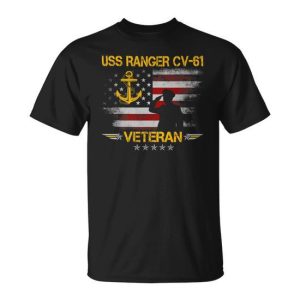Veteran Vets Uss Ranger Cv61 Aircraft Carrier Veteran Flag Veterans Day Veterans Unisex T-Shirt
